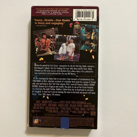 Bachelor Party Tom Hanks Adrian Zmed VHS - Picture 2 of 2